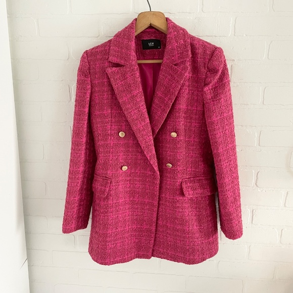 LC Waikiki Vision Blazer Tweed Jacket Chanel vibe Double breasted Pink Sz S - Picture 4 of 16